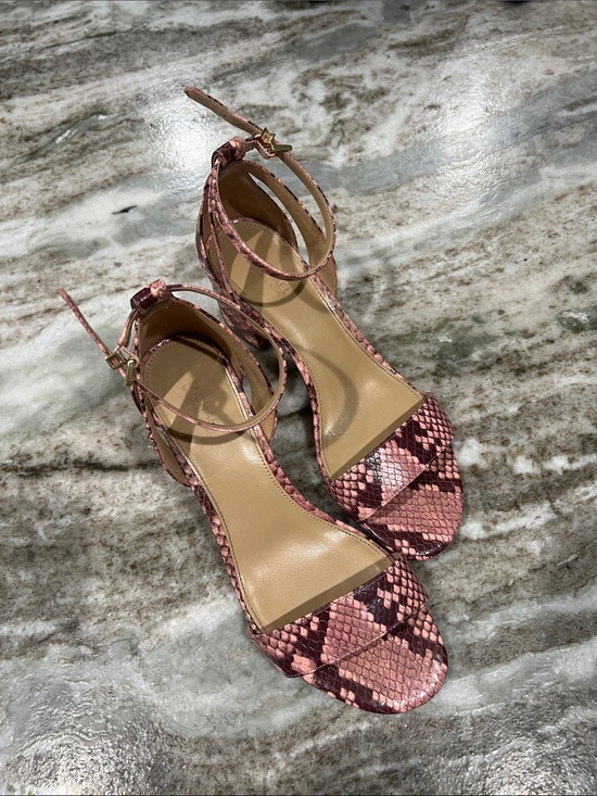 Michael Kors Shoes - Michael Kors Pink Snake-Print Ankle Strap Heels